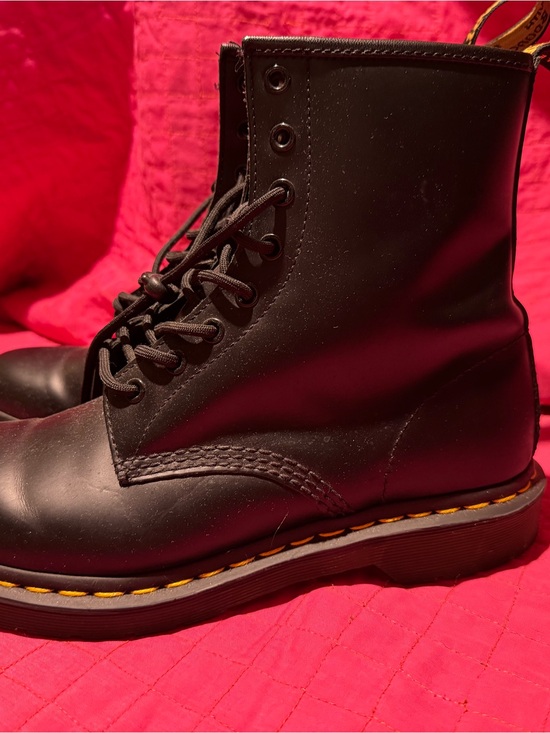 Dr. Martens Black Leather Lace-Up Boots with Yellow Stitching main image 5